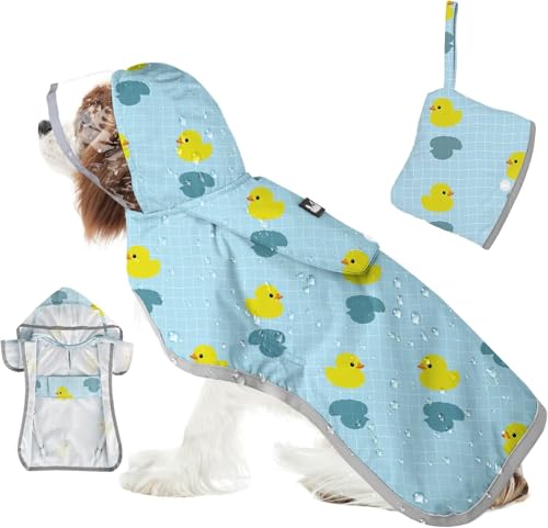 Dog Raincoat Waterproof Dog Rain Jacket with Clear Hooded (Duck Pattern / Large)