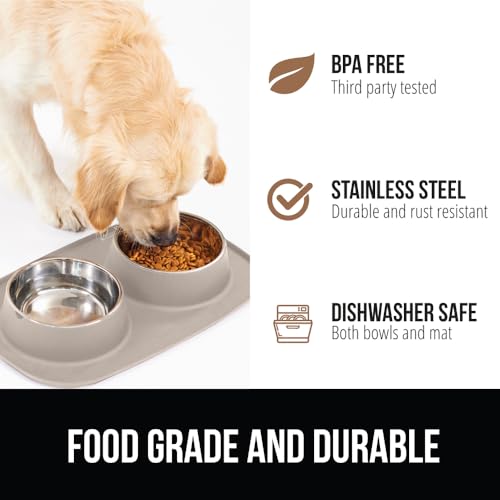Dog Bowl Set with Feeding Mat (Beige / 1 Cup Bowls)