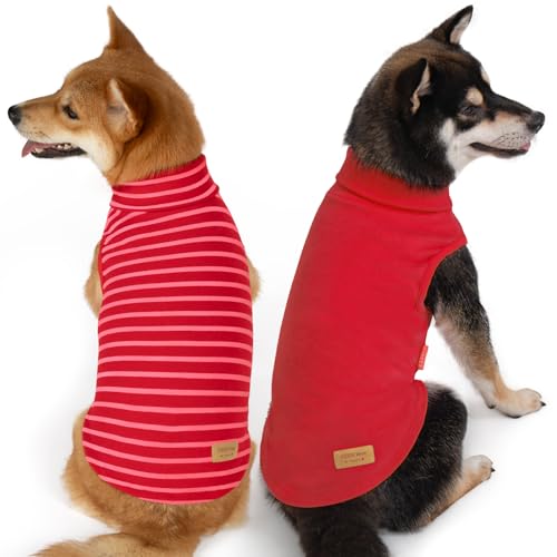 2Pack Dog Sweater for Small Dogs Soft Pet Coats Fleece Sweatshirt (Large (12-18lbs) / 9# Red+Red Stripe)