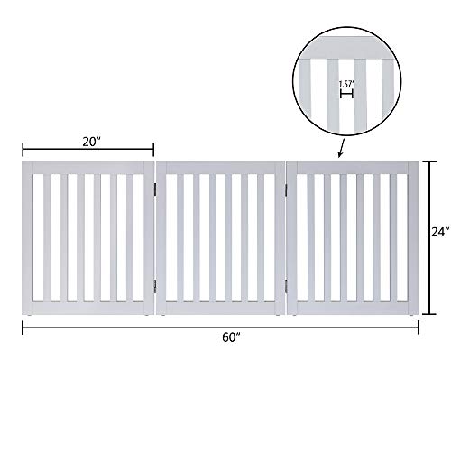 24”H Free Standing Pet Gate for Dog Cat (White / 60"W×24"H)