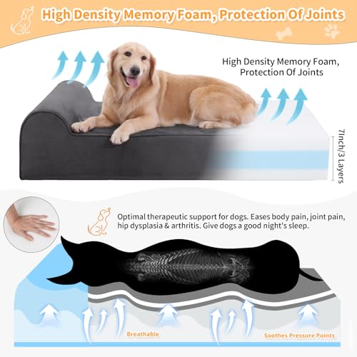 Orthopedic Dog Beds for Large Dogs (48.0"L x 30.0"W x 7.0"TH / Premium Version-Grey)