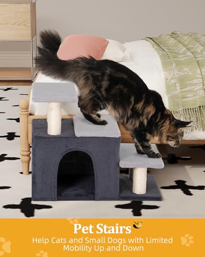 3-in-1 Pet Stairs for Cats, Dog Steps for Doggie Rabbits, Large (Large-Gray)