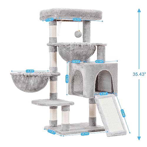 Cat Tree Tower with Large Bed (35.4 inch / Light Gray)