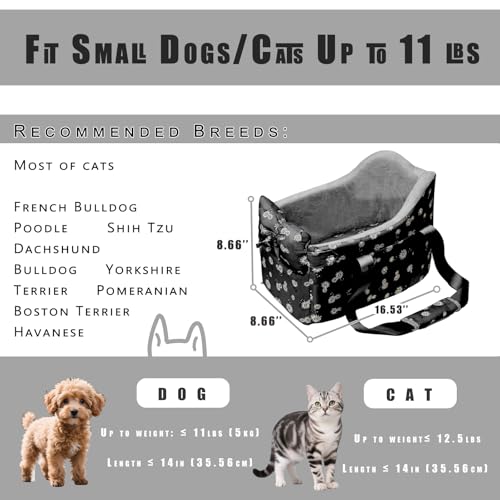 Center Console Dog Car Seat for Small Dogs Up to 11 Lbs (Black daisy)