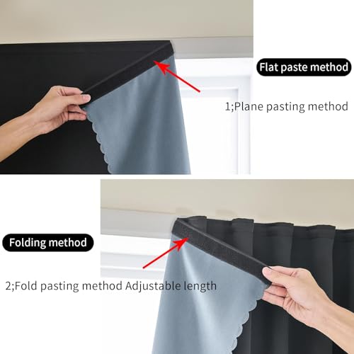 Self Adhesive Curtains 100% Blackout Shades Window Cover Sticky Curtain Portable Easy Open Black Out Curtains for Bedroom Living Room No Drilling (Black/ Thickened / 59"W x 96"L (Pack of 1))