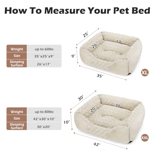 X Large Dog Bed Rectangle Washable Orthopedic Soft Calming Sleeping Durable Pet Cuddler with Anti (XL(35"x 25"x 9") / Cream)