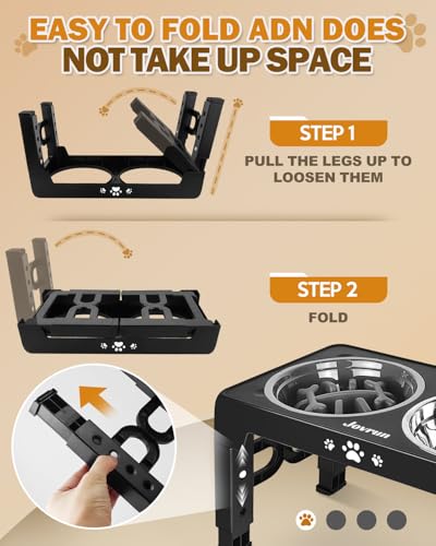 Elevated Dog Bowls for Medium Large Size Dogs (for Medium Large Dogs 1 Basic&1Slow Bowl / Black)