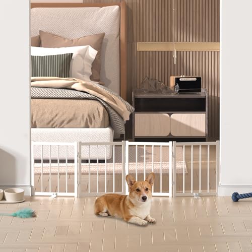 16" Freestanding Short Dog Gate for Small Dogs (White-16"h / Up to 48" W, 4 Panels)