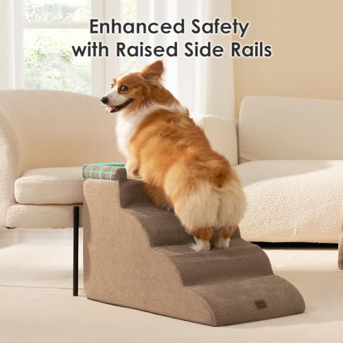 5 Step Curved Dog Stairs for High Beds 20.7" H (Camel / 35.4"l X 15.7"w X 22.7"h)