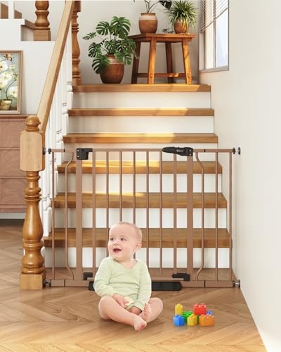 Baby Gate Auto Close (Brown / 29-40"Wide, 28"Tall)