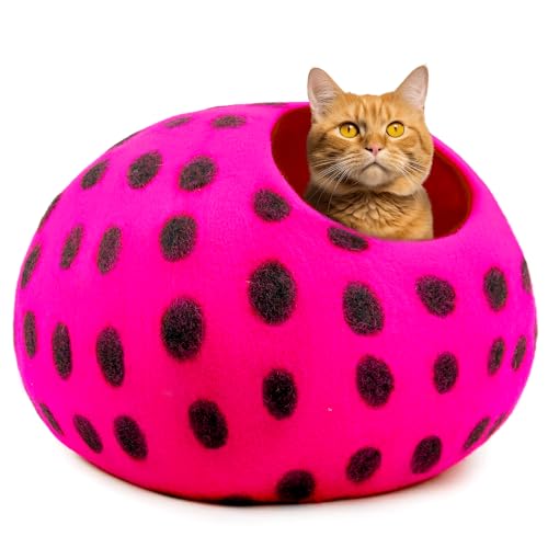 Premium Felt Cat Cave Bed (Pink Polka)