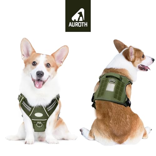 Tactical Dog Harness Medium Sized Dog No Pull Adjustable Dog Vest (Green - Deep Enrich / M(Neck:16-22",Chest:22-33"),35-50 lbs)
