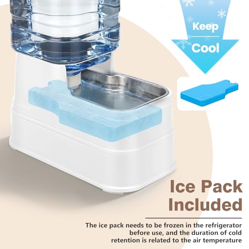 1.1 Gallon Pet Automatic Dog Water Dispenser Cat Gravity Waterer Feeder with Stainless Steel Bowl 8L Large Capacity Puppy Feeding Raised Bowls with Filter (White / 4L(1.1 Gallon))