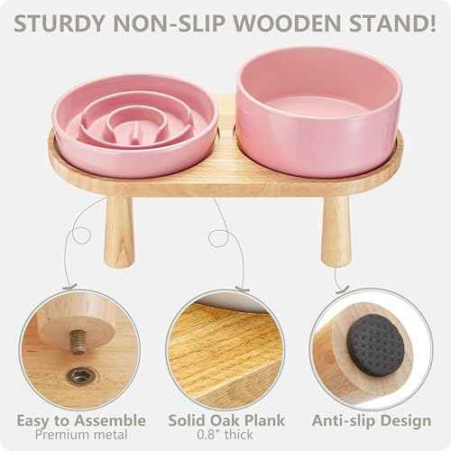 Ceramic Slow Feeder and Water Bowl Set for Small Dogs (Pink / 6" D)