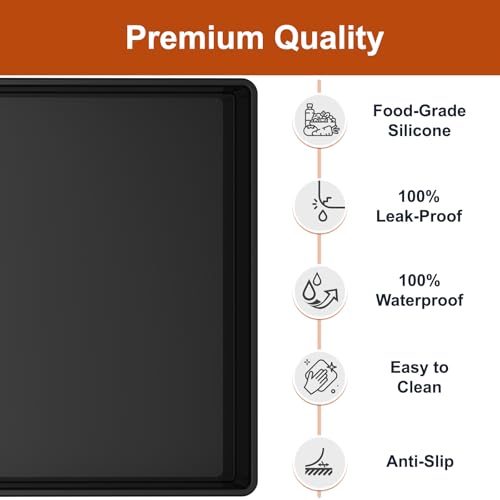 19" x 12" Extra Thick Silicone Mat Waterproof with Raised Edge (Black / 19"L x 12"W)