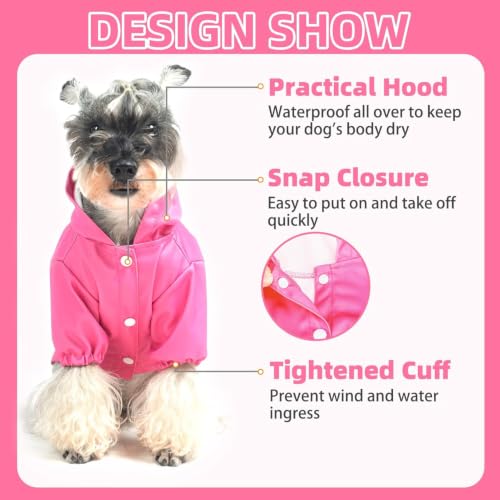 Dog Raincoat with Hood & Harness Built (M (Back 15", Chest 22.5", Neck 16") / Fuschia)