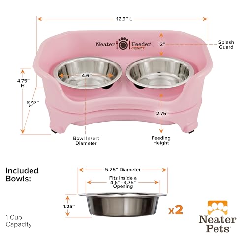 Express Mess Proof Cat Bowls Elevated (Cat w/ Standard Bowls / Pink)