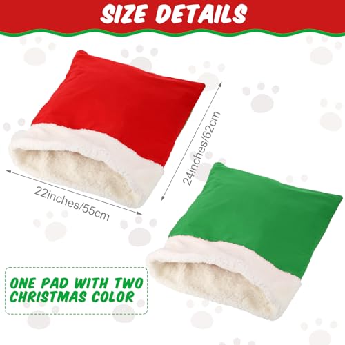 Self Heating Cat Sleeping Bag Self Warming Cat Cave Heated Pad Cozy Soft Winter Washable Wrap Red and Green Pet Sleeping Pouch Snuggle Sack for Puppy Dog Kitten (Christmas / Red and Green)