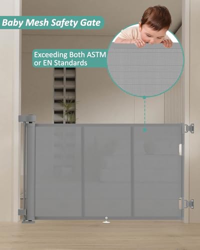 71 inch Reinforced Retractable Baby Gates 42 inch Tall (Gray / 42" Tall x 71" Wide)