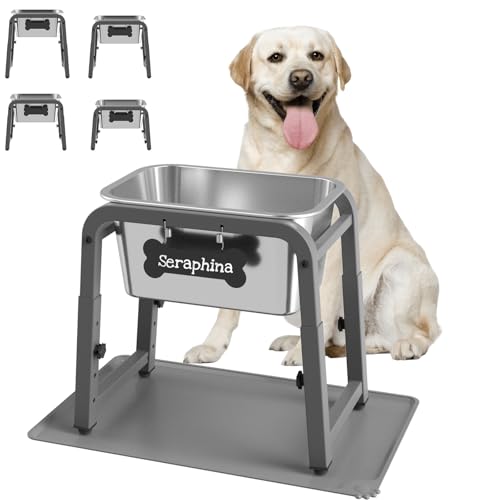 1.85 Gallon Elevated Large Dog Water Bowl with Mat (Grey-1.85 gal & mat / Height: 11.4-16.7")