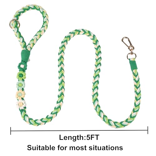 5FT Braided Cotton Rope Leash for Small (Mint Meadow)