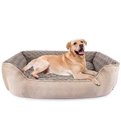 Rectangle Dog Bed for Large Medium Small Dogs (Beige / XXL(42"x 30"x 10"))