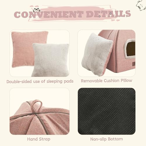 Cat Bed for Indoor Cats (Pink / 15"D x 15"W x 15"H)