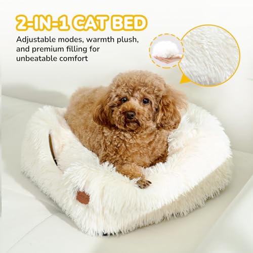 Cat Bed Cat Cave for Indoor Cats (White / M(15.7 x 15.7 x 15.7 Inch))