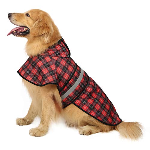 Dog Raincoat with Hood & Leash Hole S (X-Large / Plaid)