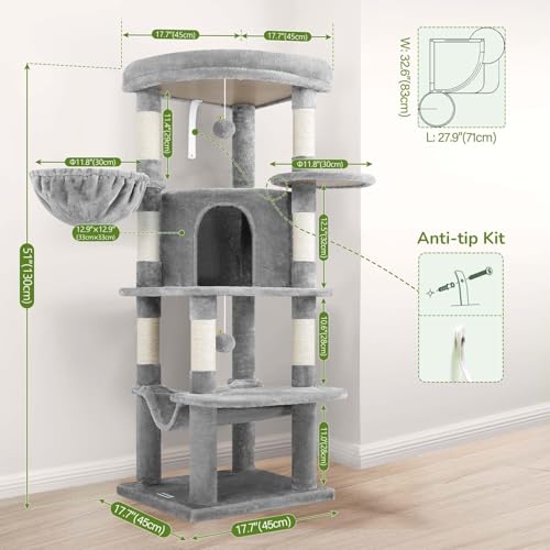 Corner Cat Tree Tower with Scratching Post (51inch / Light Gray)