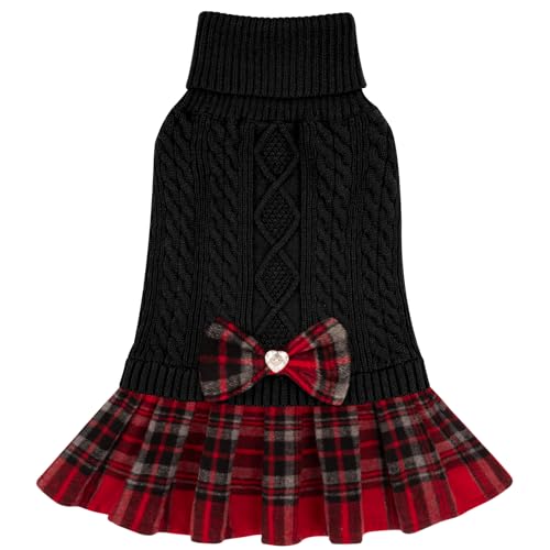 Dog Sweater Dress for Small Dogs Turtleneck Thick Knit Pullover (Medium (9-16lbs) / 05# Black)