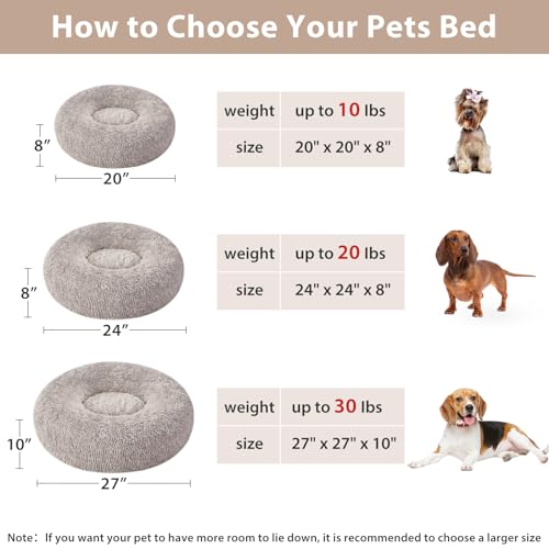 Medium Round Calming Dog Bed Cat Bed for Comfy Sleep (27"L x 27"W x 10"Th / Light coffee)