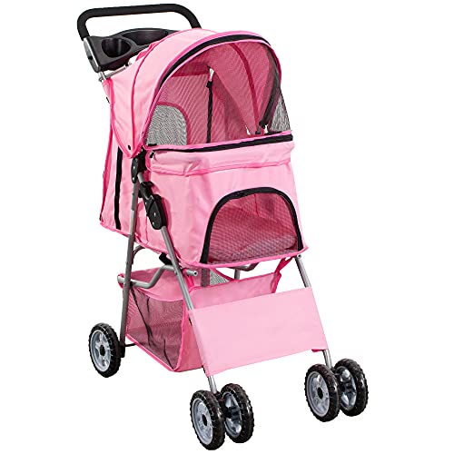 Pink 4 Wheel Pet Stroller for Cat (Pink)