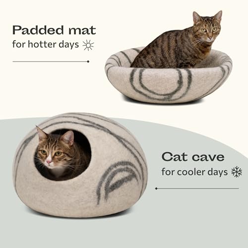 Cat Cave Merino Wool Bed for Indoor Cats (Light Gray / Large)