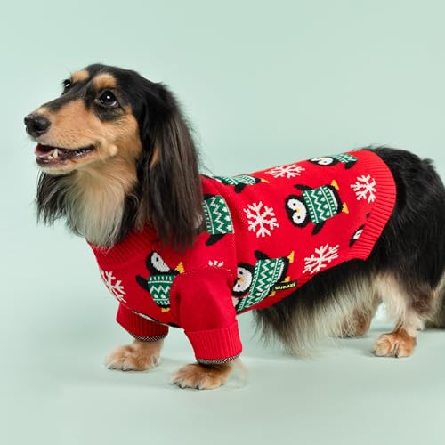 Funny Penguins Dog Ugly Christmas Sweater (X-Small / Snowflake Penguin)