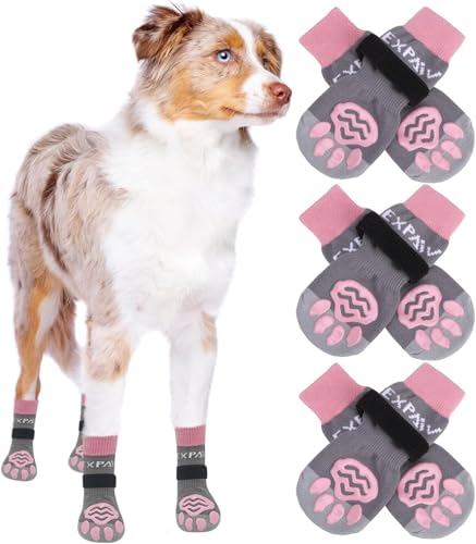 6PCS Anti Slip Dog Socks to Prevent Licking Paws (X-small (6 Count) / Pink and Grey)
