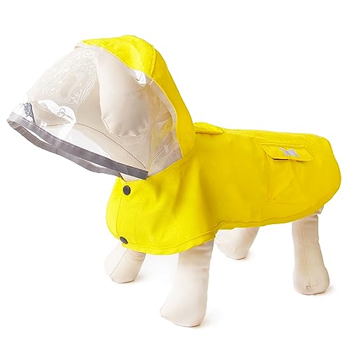Dog Raincoat Waterproof Rain Poncho with Hoodie (X-Small: 4-9lbs / Yellow)