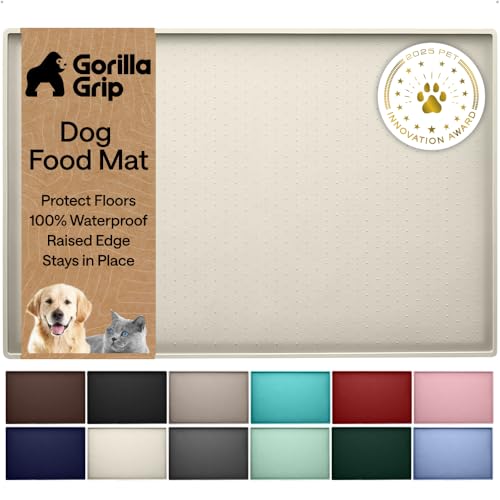 Dog Food Mat 100% Waterproof Silicone (Cream / 26"l X 17"w)