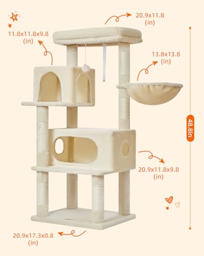 Cat Tree 49In Cat Tower for Indoor Cats Large Adult (Beige / 49.2 Inches)