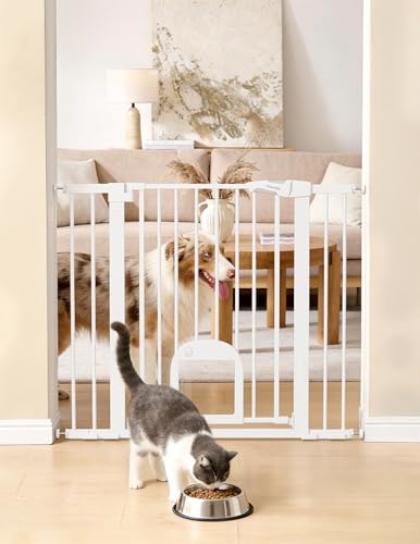 36" Tall Pet Gate with Cat Door (White / 29-43" Wide, 36" Tall)