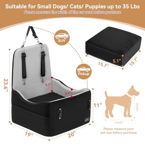 Dog Car Seat with Patented Safety System (Black/Grey / Medium)