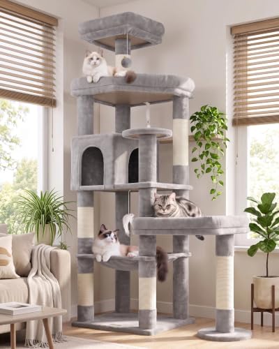 65in Sturdy Cat Tree Tower for Indoor Large Cat (65inch / Light Grey)