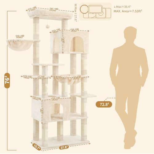 Cat Tree, 76-Inch Tall Heavy Duty Cat Tower for Big Cats HCT039M (Beige / 76.8 inch)