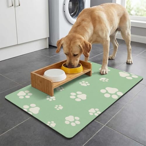 Pet Feeding Mat Dog Cat Food Mat Absorbent No Stains Quick Dry Rubber Bottom Anti (Green-JY / 12"×20")