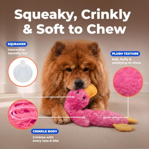 Interactive Squeaky Dog Toy (Crinkle Duck (Light Pink) / Large)