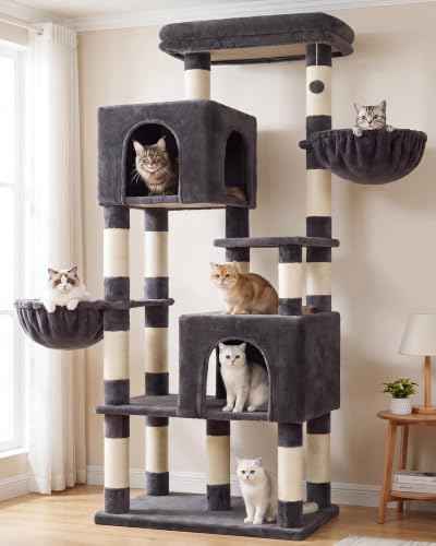 68.1" Cat Tree with Oversized Top Platform & Wide Base HCT059G (Smoky Gray / 68.1 inch)