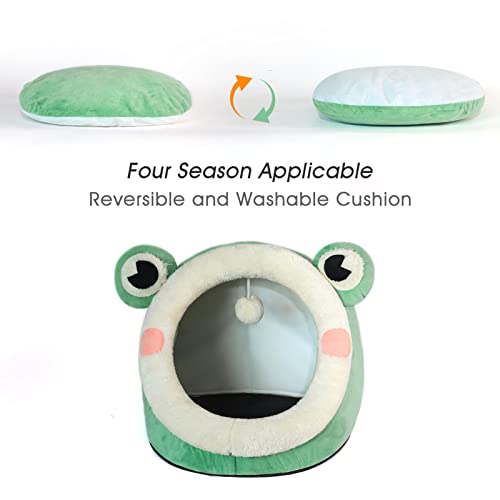 Cute Cat Bed Indoor Lovely Velvet Igloo for Cat and Small Dog (Medium / Green Frog)