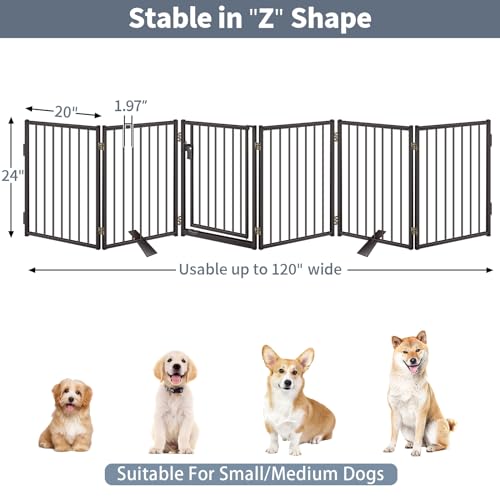 Metal Freestanding Dog Gates with Door for Outdoor Indoor (Black / 【6 Panels with Door】 24''H*120''W)