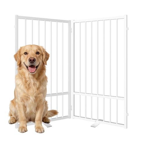 Full Metal Freestanding Dog Gate with Door (【2 Panels】40"W*36H" / White)