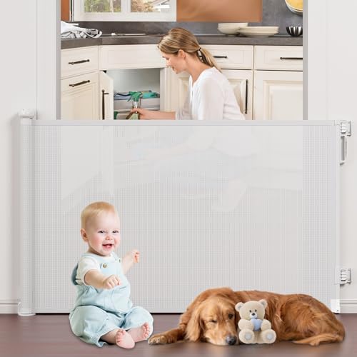 Retractable Baby Gates for Stairs & Doorways (A-white / 34" Tall x 72" Wide)